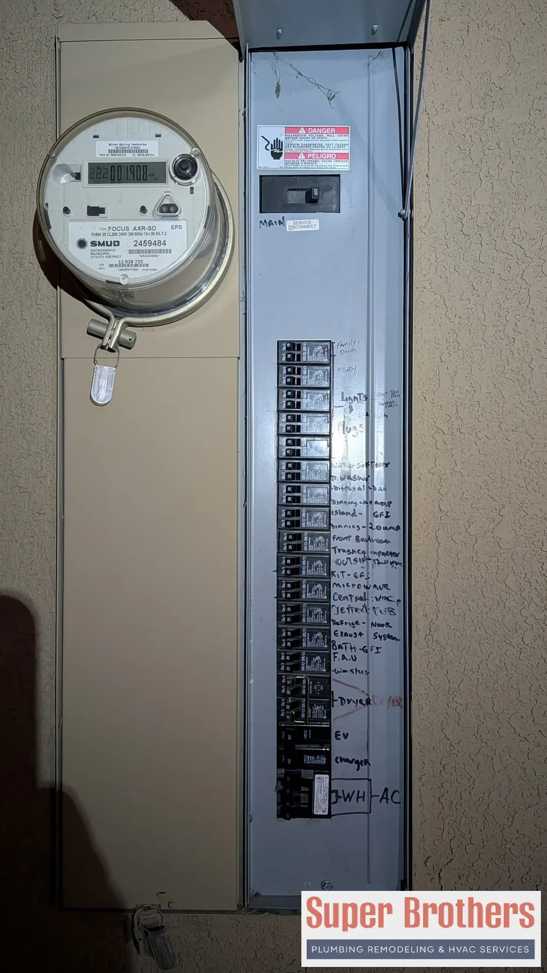electrical panel wired for heat pump water heater in sacramento house