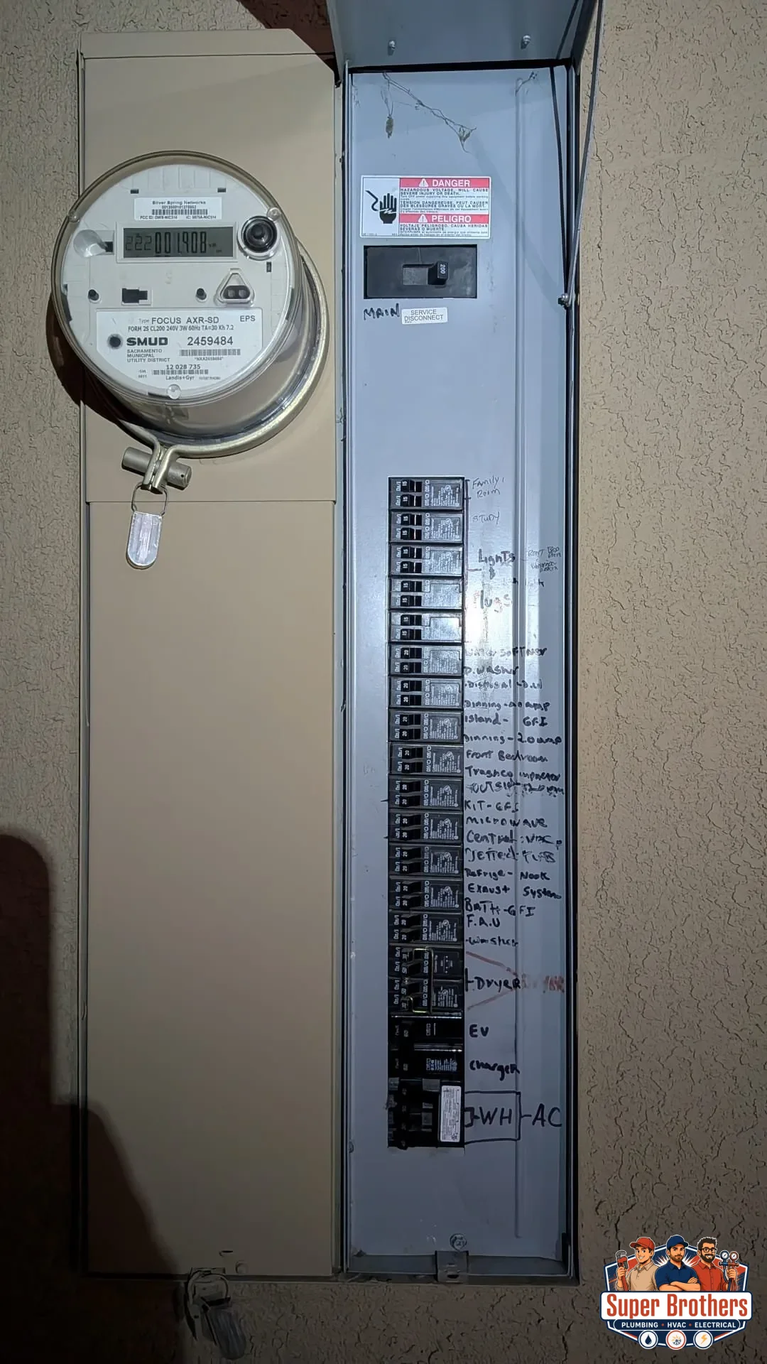 electrical panel wired for heat pump water heater in sacramento house