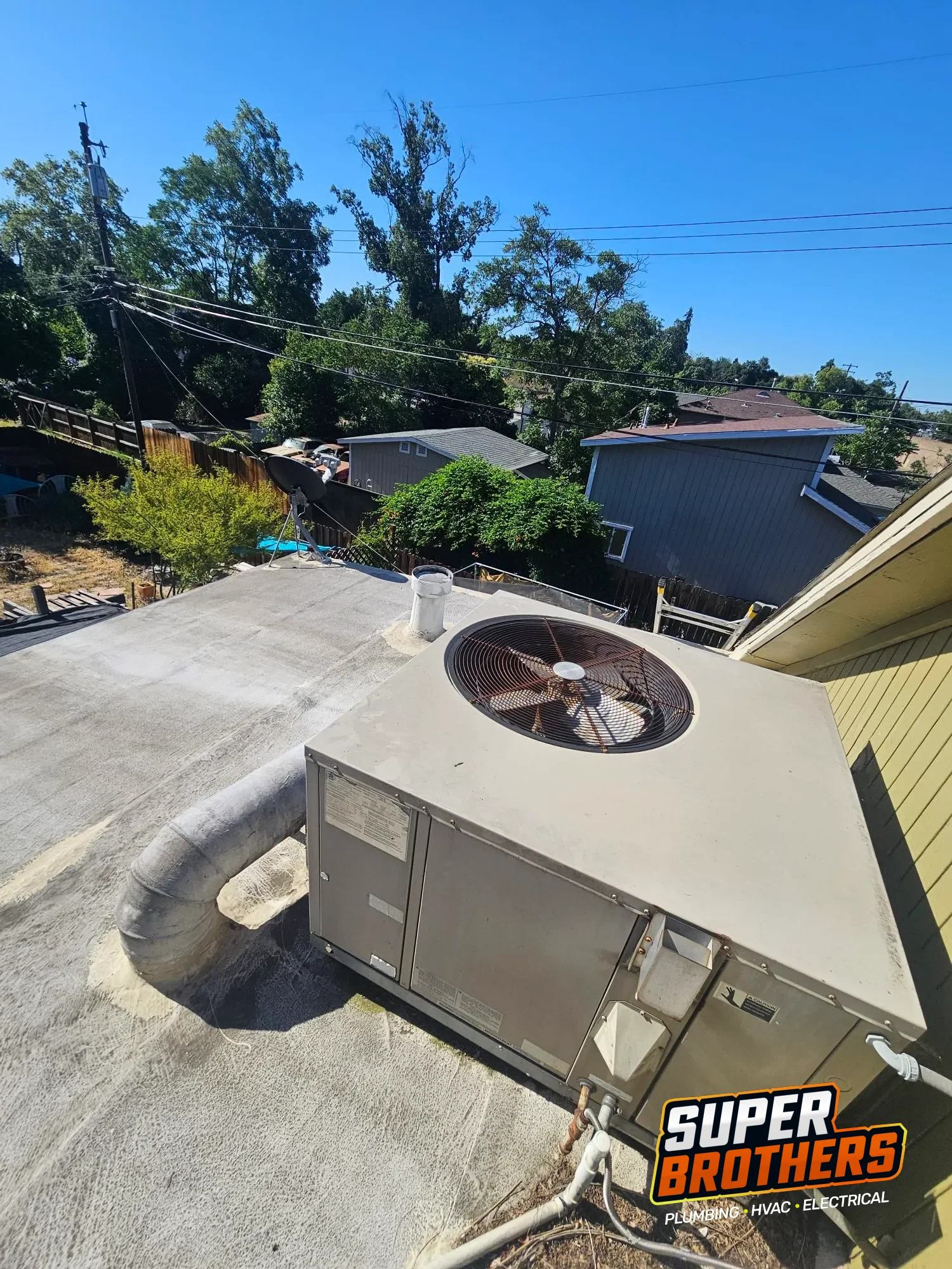 full rooftop packaged AC unit inspected during Sacramento tune up full rooftop packaged AC unit inspected during Sacramento tune up