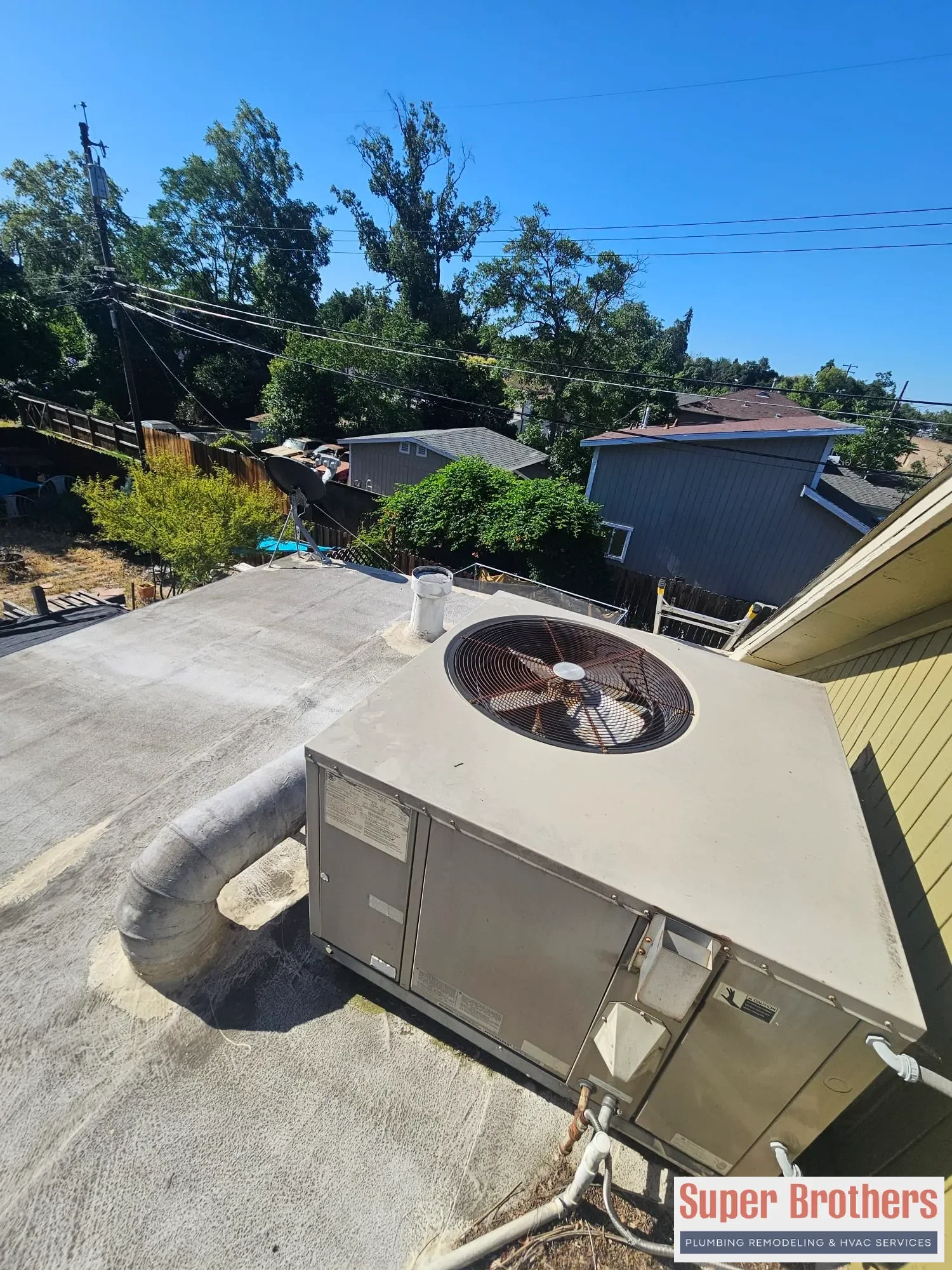 full rooftop packaged AC unit inspected during Sacramento tune up full rooftop packaged AC unit inspected during Sacramento tune up